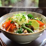 Veg Thukpa is a classic Himalayan noodle soup — warm, comforting, and full of fresh vegetables in a fragrant ginger-garlic broth. It’s a staple on the Himalayan Tavern menu (alongside chicken, beef, pork, and egg versions).